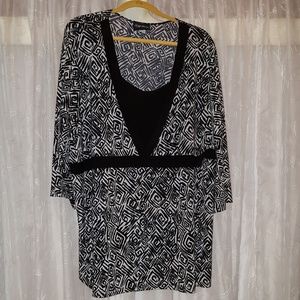 Maggie Barnes 3X 3/4 sleeve black & white tunic